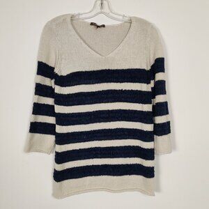 Tommy Bahama Women's Sweater Size L Striped Blue Cream Knitwear Cotton Outerwear